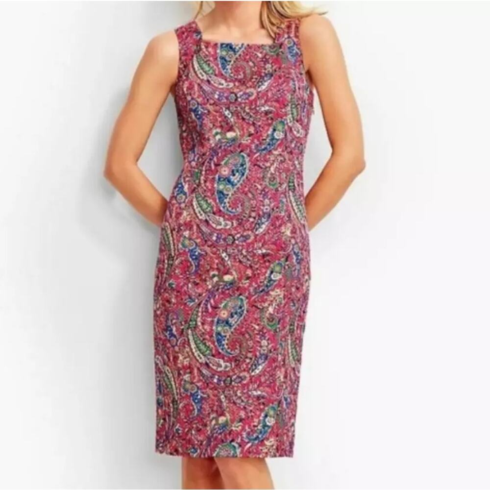 Talbots Bonaire Paisley Textured Sheath Dress Tie Open Back Sleeveless Size 4 - Picture 2 of 9